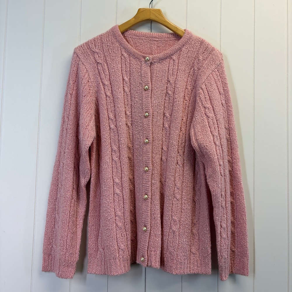Vintage Studio Works Preppy Cable Knit Cardigan Sweater Women Size XL Grannycore